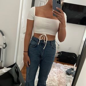 Cropped white t shirt with tie in front